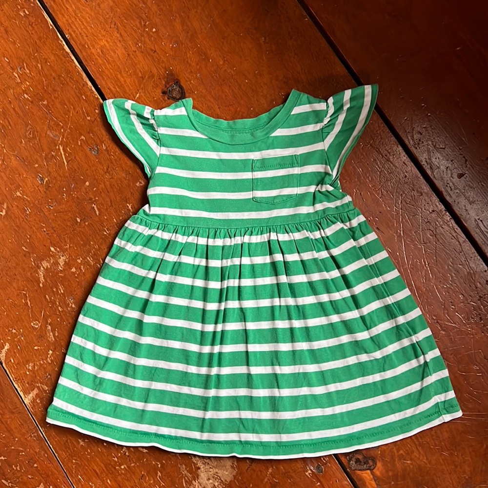 Green and white stripe cotton dress